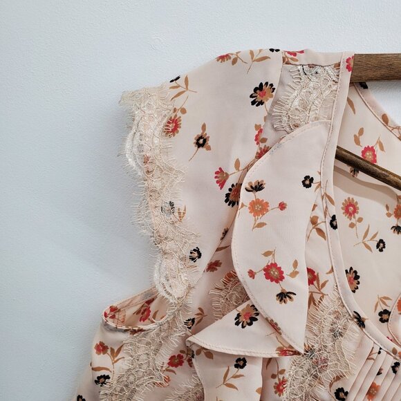 Lauren Conrad Floral Lace Ruffle Blouse Peplum Style Romantic Cottagecore Medium - Picture 5 of 13